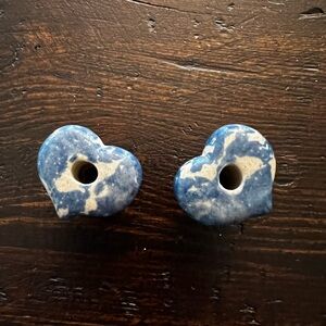 Blue and Cream Heart Ceramic Drawer Knobs (Set of Two)